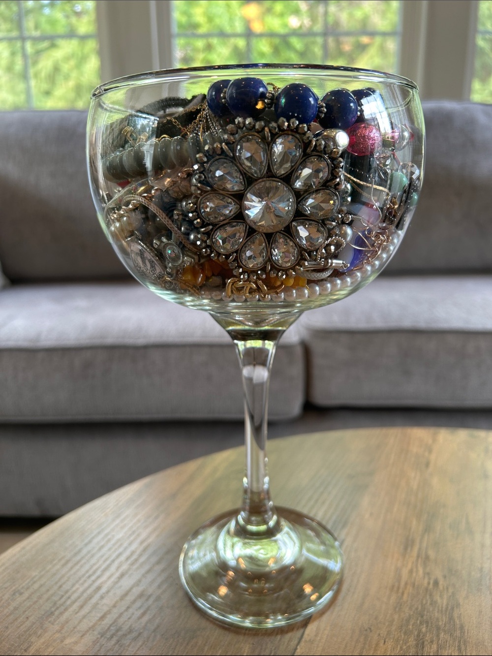 Mystery Jewelry Jar- All Wearable In Large Wine Glass 10” Tall